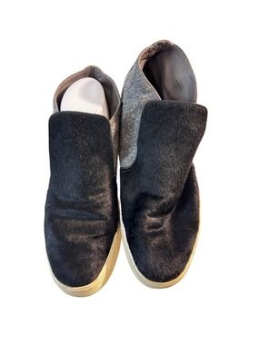 Vince Slip-On Mid Top Sneakers Black Gray Calf Hair Wool Shoes Womens 8